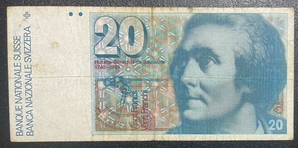 CEDULA DA SUICA - 20 FRANCS - BC / MBC.