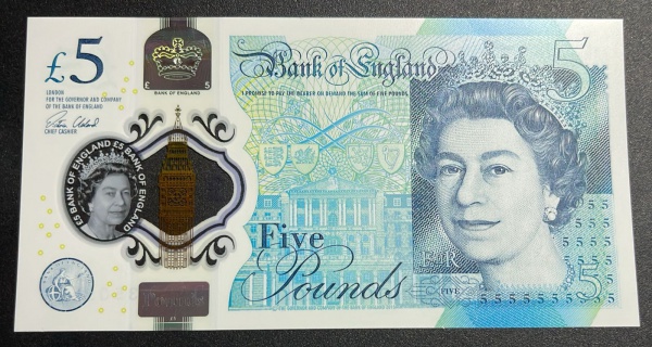 POLIMERO - CEDULA DA INGLATERRA - 5 POUNDS - FLOR DE ESTAMPA.