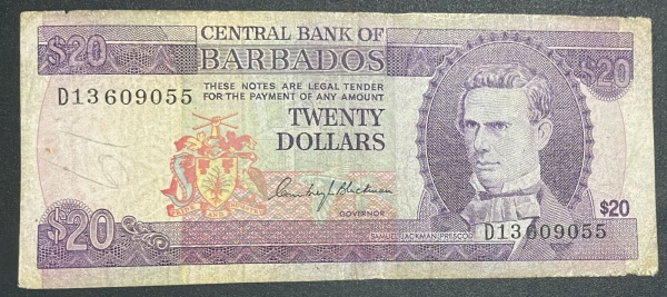 CEDULA DE BARBADOS - 20 DOLLARS - BC / MBC.