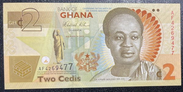 CEDULA DE GHANA - 2 CEDIS 2010 - FLOR DE ESTAMPA.
