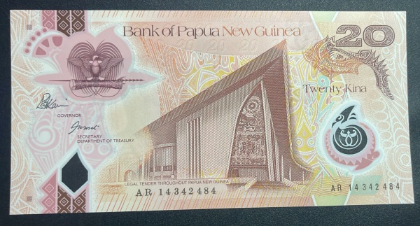 EMISSOR - DIFICIL - POLIMERO - CEDULA DA `PAPUA NEW GUINEA` - 20 KINA - FLOR DE ESTAMPA.