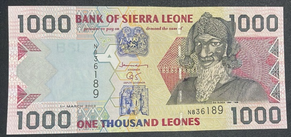 CEDULA DE `SIERRA LEONE` - 1 000 LEONES 2003 - FLOR DE ESTAMPA.