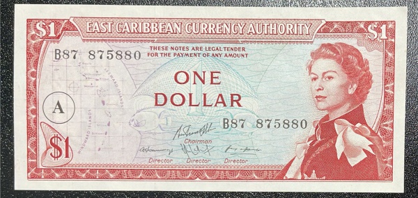 RARO - EMISSOR - CEDULA DOS `EAST CARIBBEAN CURRENCY AUTHORITH` ANGUILLA - 1 DOLLAR - SOBERBA / FLOR DE ESTAMPA.