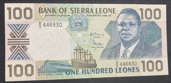 CEDULA DE `SIERRA LEONE` - 100 LEONES 1989 - FLOR DE ESTAMPA.