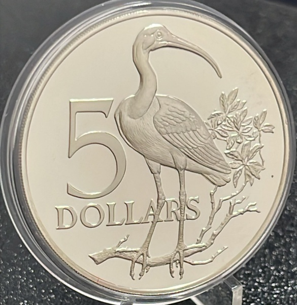 MOEDA DE `TRINIDAD E TOBAGO` - 5 DOLLARS 1975 - PRATA .925% - DIAMETRO (+/-): 40mm.