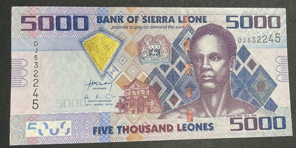 CEDULA DE `SIERRA LEONE` - 5 000 LEONES 2010 - FLOR DE ESTAMPA.