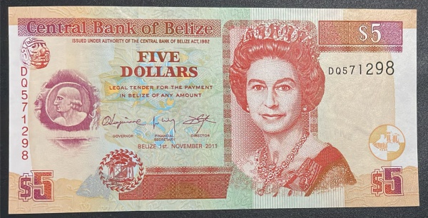 CEDULA DE BELIZE - 5 DOLLARS 2011 - FLOR DE ESTAMPA.