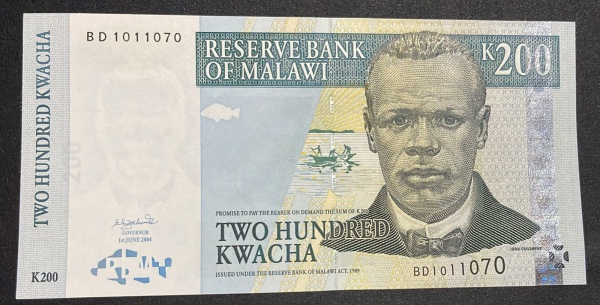 CEDULA DO MALAWI - 200 KWACHA 2004 - FLOR DE ESTAMPA.