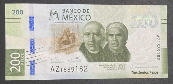 CEDULA DO MEXICO - 200 PESOS 2019 - FLOR DE ESTAMPA.