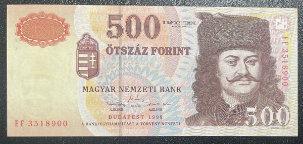 CEDULA DA HUNGRIA - 500 FORINT 1998 - FLOR DE ESTAMPA.