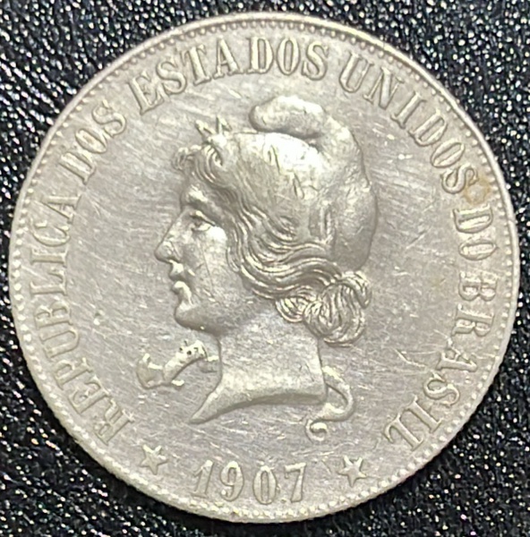 MOEDA DO BRASIL (REPUBLICA - XXg) - 2 000 REIS 1907 - PRATA .900% - DIAMETRO (+/-): 33mm.