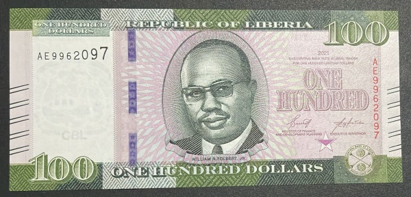 EMISSOR - DIFICIL - CEDULA DA LIBERIA - 100 DOLLARS 2021 - FLOR DE ESTAMPA.
