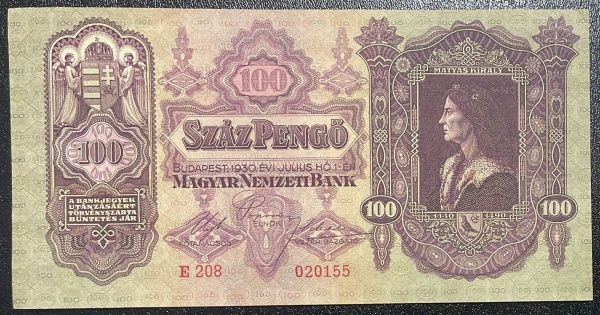 CEDULA DA HUNGRIA - 100 PENGO 1930 - MBC / SOBERBA.