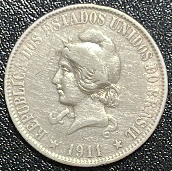 MOEDA DO BRASIL (REPUBLICA - XXg) - 2 000 REIS 1911 - PRATA .900% - DIAMETRO (+/-): 33mm.