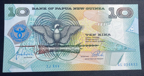 EMISSOR - DIFICIL - CEDULA DA `PAPUA NEW GUINEA` - 10 KINA - FLOR DE ESTAMPA.
