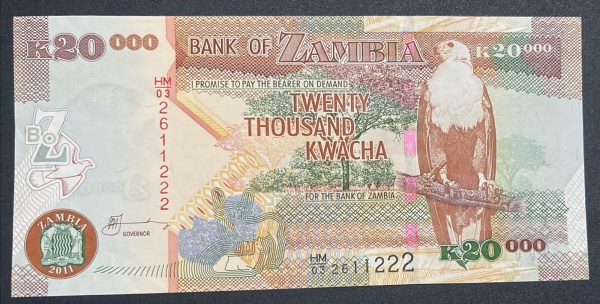 CEDULA DO ZAMBIA - 20 000 KWACHA 2011 - FLOR DE ESTAMPA.