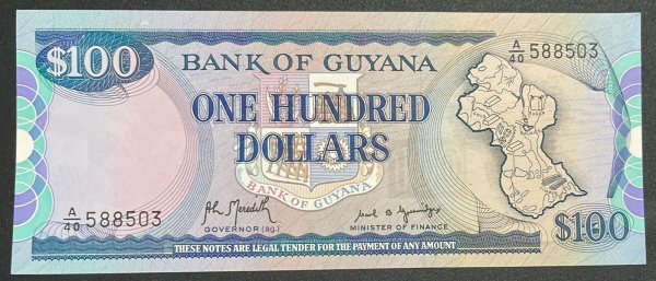 CEDULA DA GUYANA - 100 DOLLARS - FLOR DE ESTAMPA.