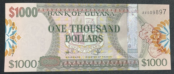 NOVIDADE - CEDULA DA GUYANA - 1 000 DOLLARS - FLOR DE ESTAMPA.