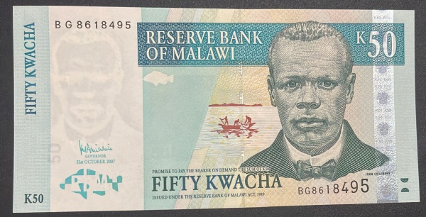 CEDULA DO MALAWI - 50 KWACHA 2007 - FLOR DE ESTAMPA.