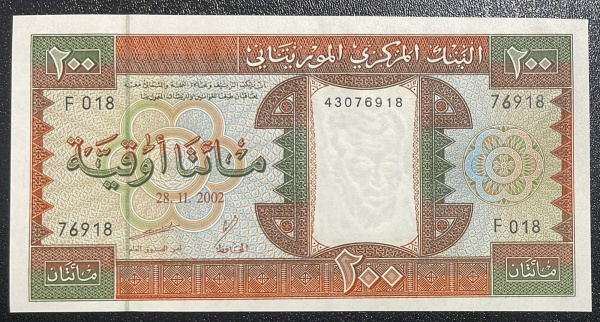 CEDULA DA MAURITANIE - 200 OUGUIYA 2002 - FLOR DE ESTAMPA.