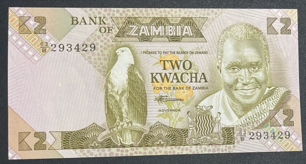 CEDULA DO ZAMBIA - 2 KWACHA - FLOR DE ESTAMPA.