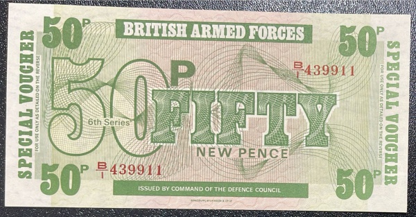 CEDULA `BRITISH ARMED FORCES` - 50 PENCE - FLOR DE ESTAMPA.