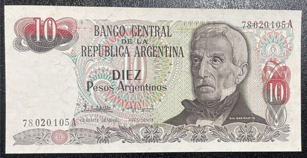 CEDULA DA ARGENTINA - 10 AUSTRALES - SOBERBA.