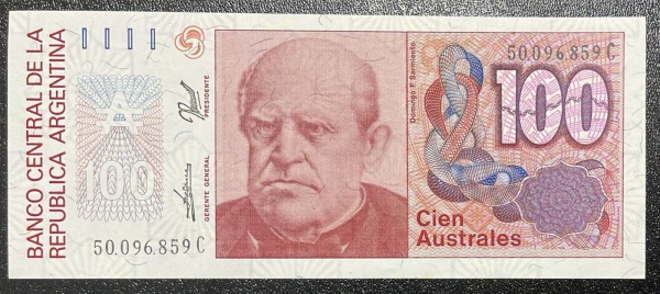CEDULA DA ARGENTINA - 100 AUSTRALES - SOBERBA.