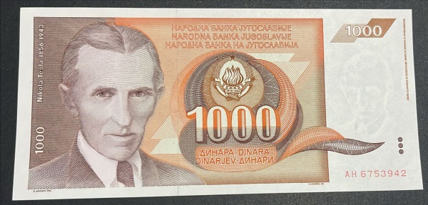 CEDULA DA YUGOSLAVIA - 1 000 DINARA - FLOR DE ESTAMPA.