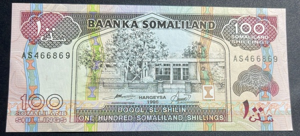 EMISSOR - DIFICIL - CEDULA DE SOMALILAND - 100 SHILLINGS 1996 - FLOR DE ESTAMPA.