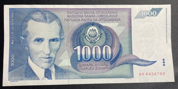 CEDULA DA YUGOSLAVIA - 1 000 DINARA - SOBERBA.