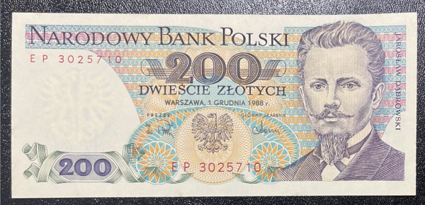 CEDULA DA POLONIA - 200 ZLOTYCH 1988 - SOBERBA / FLOR DE ESTAMPA.