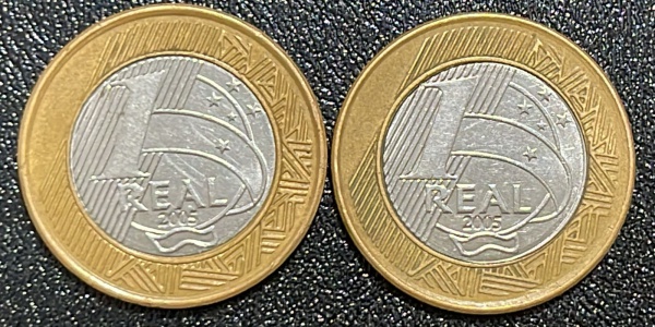 LOTE COM 02 - MOEDA DO BRASIL - 1 REAL 2005 - BIMETALICA - DIAMETRO (+/-): 27mm.