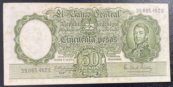 CEDULA DA ARGENTINA - 50 PESOS - MBC.