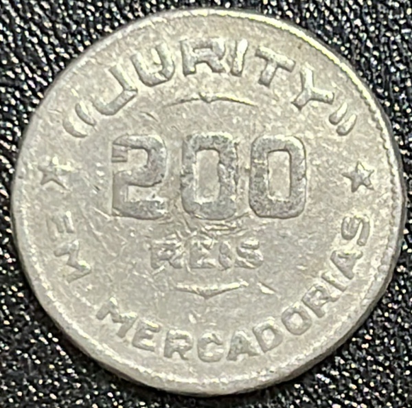 TOKEN / MEDALHA DO BRASIL - 200 REIS (JURITY - MERCADORIAS - ALUMINIO - DIAMETRO (+/-): 25mm.