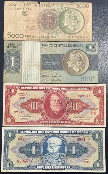 LOTE COM 04 - CEDULAS DO BRASIL - DIFERENTES - CONFORME FOTOS.