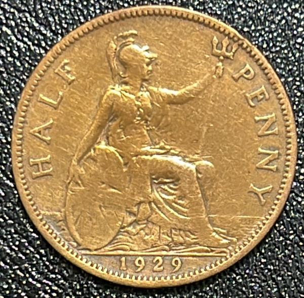 MOEDA DO REINO UNIDO - 1/2 (HALF) PENNY 1929 - BRONZE - DIAMETRO (+/-): 25,4mm.
