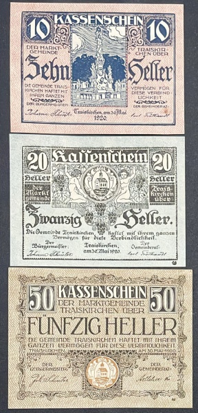 LOTE COM 03 NOTGELD - VIDE FOTOS. Notgeld foi uma peculiar saída encontrada para a falta de dinheiro corrente que existiu principalmente nos países germânicos na Europa central (Alemanha e Áustria), d