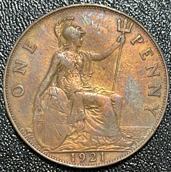 MOEDA DO REINO UNIDO - 1 PENNY 1921 - BRONZE - DIAMETRO (+/-): 31mm.