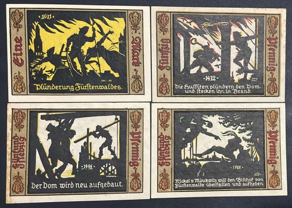 LOTE COM 04 NOTGELD - VIDE FOTOS. Notgeld foi uma peculiar saída encontrada para a falta de dinheiro corrente que existiu principalmente nos países germânicos na Europa central (Alemanha e Áustria), d