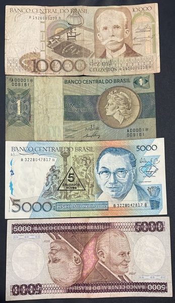 LOTE COM 04 CEDULAS DO BRASIL - SORTIDAS - VIDE FOTOS.