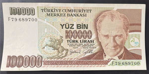 CEDULA DA TURQUIA - 100 00 LIRASI - FLOR DE ESTAMPA.
