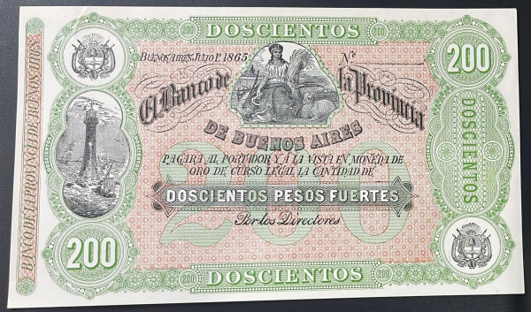 VOUCHER DA ARGENTINA - 200 PESOS 1865 - SOBERBA.