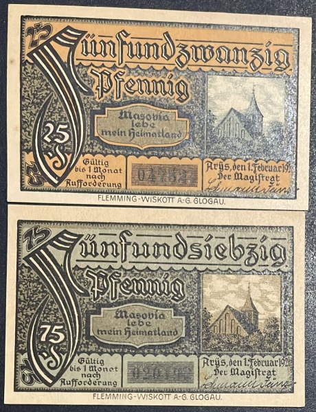 LOTE COM 02 NOTGELD - VIDE FOTOS. Notgeld foi uma peculiar saída encontrada para a falta de dinheiro corrente que existiu principalmente nos países germânicos na Europa central (Alemanha e Áustria), d