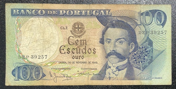 CEDULA DE PORTUGAL - 100 ESCUDOS OURO 1965 - BC / MBC.