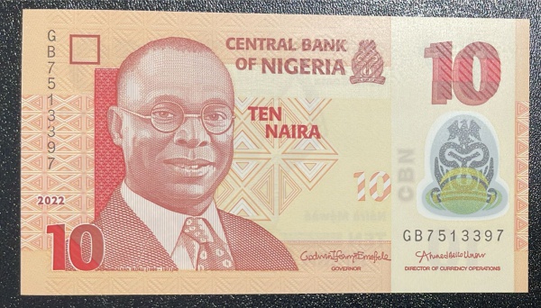 POLIMERO - CEDULA DA NIGERIA - 10 NAIRA 2022 - FLOR DE ESPANHA.