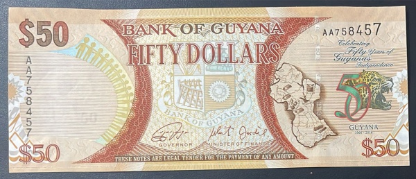 CEDULA DA GUYANA - 50 DOLLARS 2016 - FLOR DE ESTAMPA.