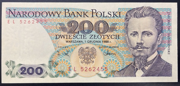 CEDULA DA POLONIA - 200 ZLOTYCH 1988 - FLOR DE ESTAMPA.