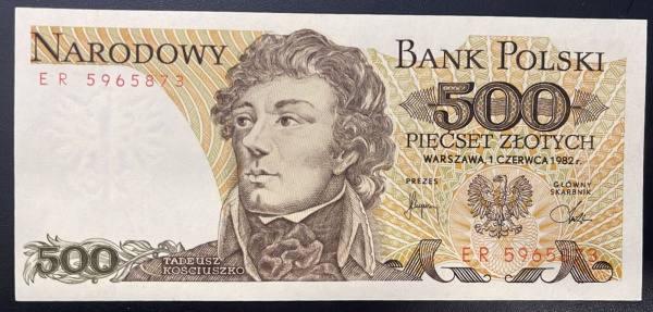 CEDULA DA POLONIA - 500 ZLOTYCH 1982 - FLOR DE ESTAMPA.
