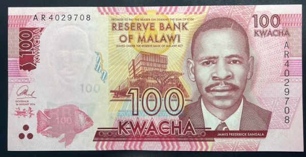 CEDULA DO MALAWI - 100 KWACHA - FLOR DE ESTAMPA.